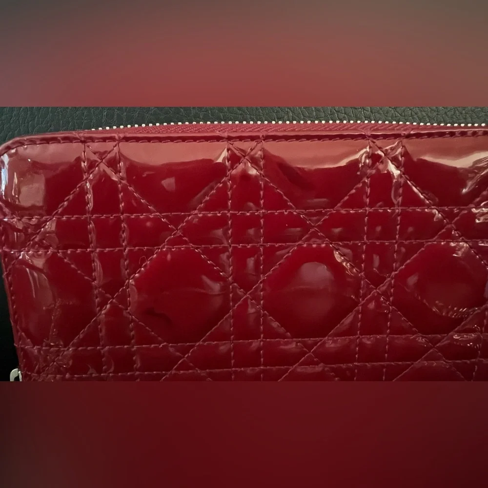 Christian Dior Red Long Zippy Wallet with Crossbody Chain